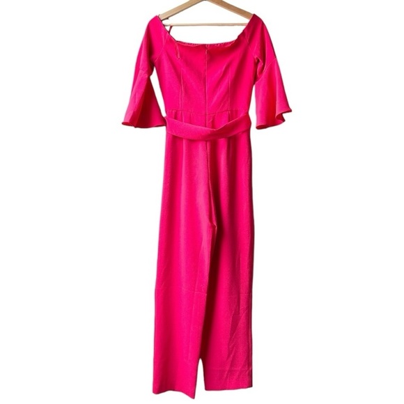 NWT Eliza J Red Off-the-shoulder Bell Sleeve Tie Waist Jumpsuit Sz 6 - Picture 9 of 16